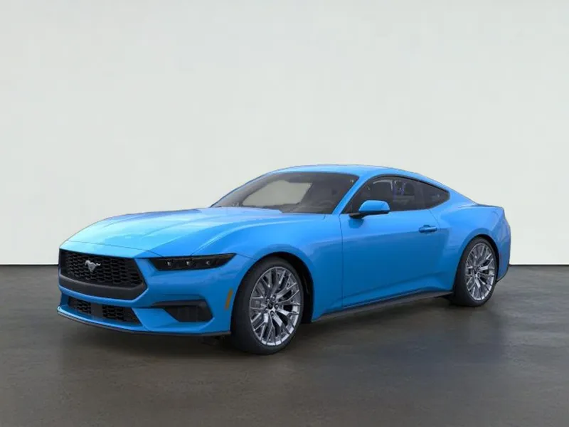 2026 Ford Mustang EcoBoost Premium in Grabber Blue Metallic — front three-quarter view