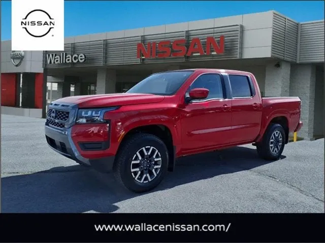 2026 Nissan Frontier SV in Red Alert A20 — front three-quarter view