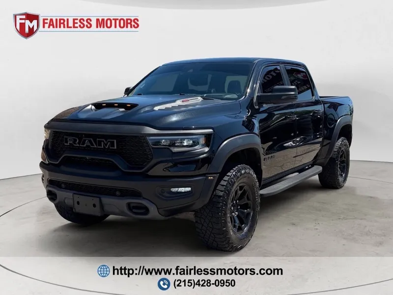 2021 RAM 1500 TRX AWD 4dr Crew Cab 5.6 ft. SB Pickup in Diamond Black Crystal Pearl Coat — front three-quarter view