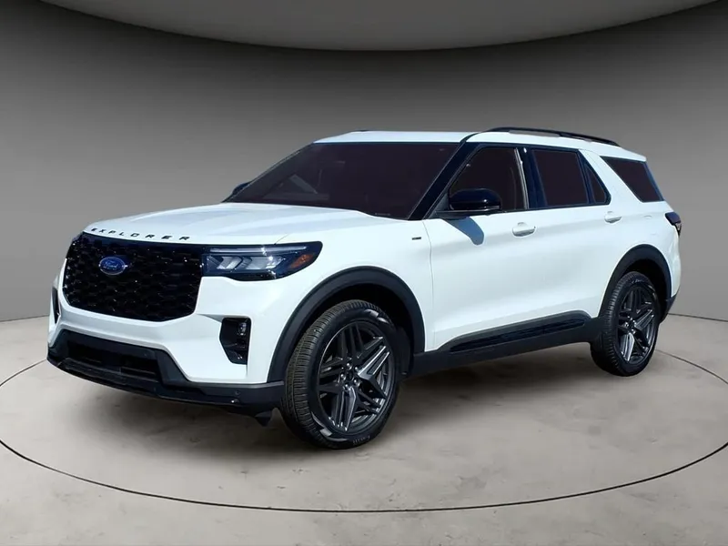 2026 Ford Explorer ST-Line in White Metallic — front three-quarter view