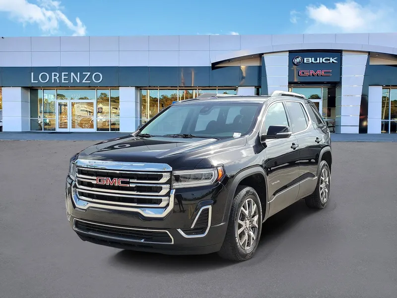 2023 GMC Acadia SLE in Ebony Twilight Metallic — front three-quarter view