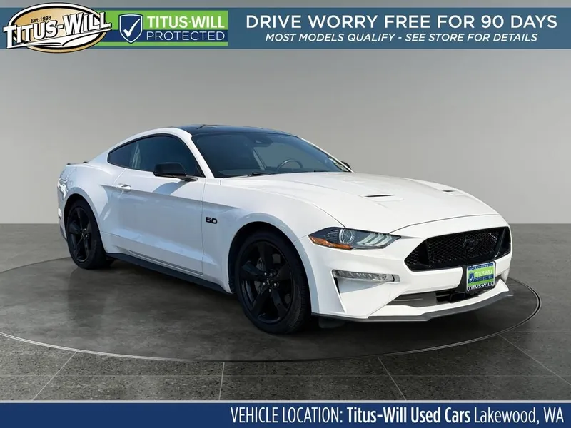 2021 Ford Mustang GT Premium in Oxford White — front three-quarter view