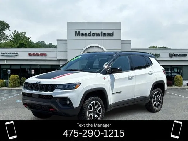 2024 Jeep Compass Trailhawk in Bright White Clearcoat — front three-quarter view