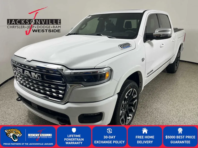 2026 RAM 1500 Limited in Bright White Clear-Coat Exterior Paint — front three-quarter view