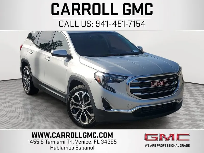 2019 GMC Terrain SLT in Quicksilver Metallic — front three-quarter view