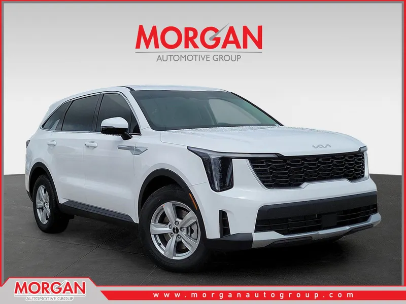 2026 Kia Sorento LX in Glacial White Pearl — front three-quarter view
