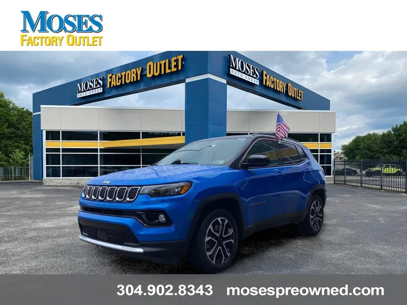 2023 Jeep Compass Limited in Laser Blue Pearlcoat — front three-quarter view