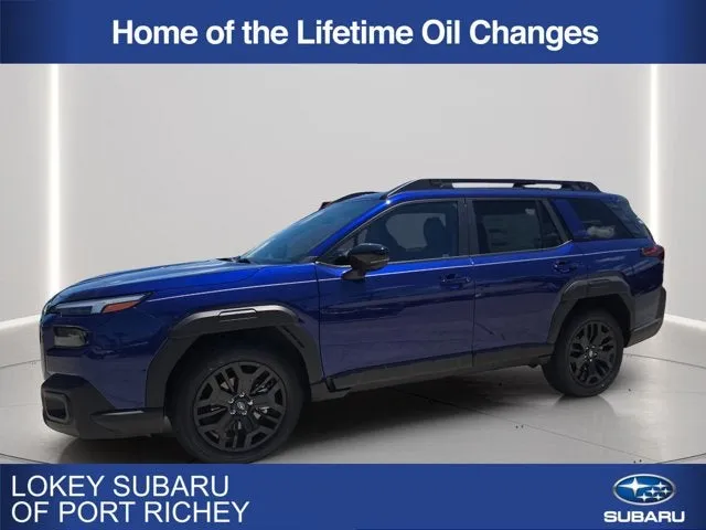 2026 Subaru Outback Limited XT in Sapphire Blue Pearl — front three-quarter view