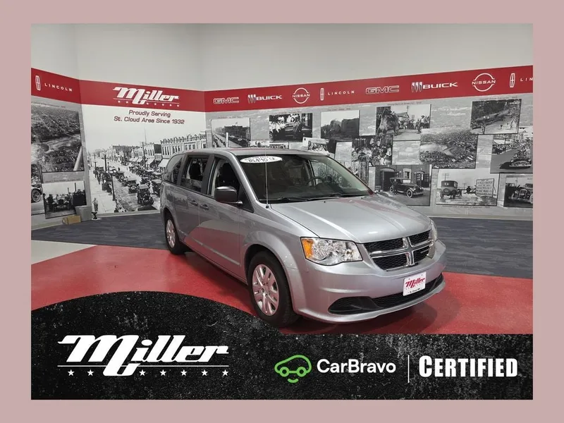 2019 Dodge Grand Caravan SE CarBravo Certified in Billet Silver Metallic Clearcoat — front three-quarter view