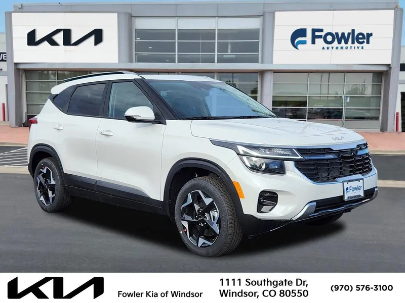2026 Kia Seltos S in Snow White Pearl — front three-quarter view