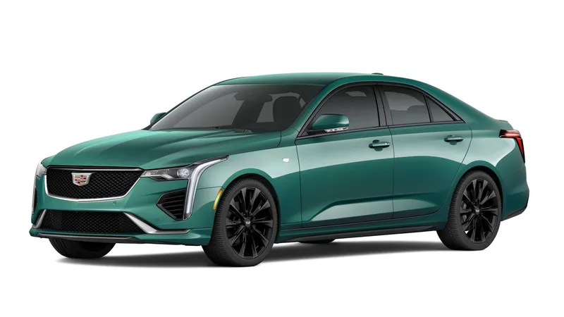 2026 Cadillac CT4 Sport in Typhoon Metallic — front three-quarter view