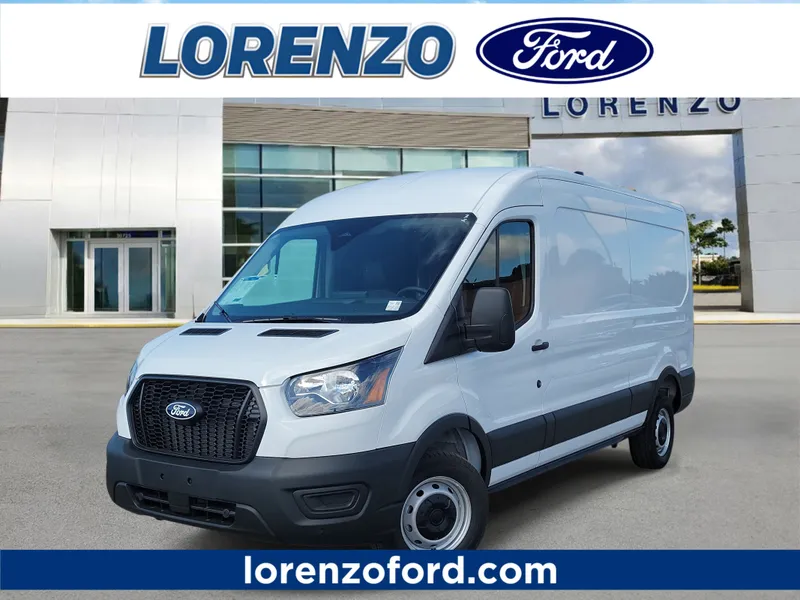 2026 Ford Transit Cargo Van MR in Oxford White — front three-quarter view