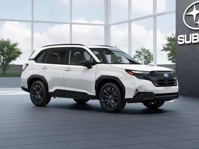 2026 Subaru FORESTER Sport Onyx Edition in Crystal White Pearl — front three-quarter view