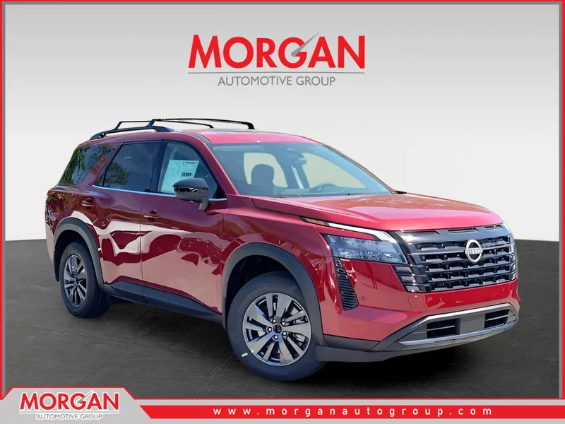 2026 Nissan Pathfinder SV in Red — front three-quarter view
