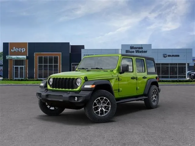 2026 Jeep Wrangler WRANGLER 4-DOOR SPORT S in Mojito Clear-Coat Exterior Paint — front three-quarter view