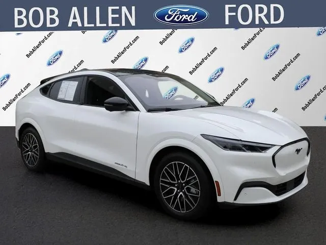 2025 Ford Mustang Mach-E Premium in Star White Metallic Tri-Coat — front three-quarter view