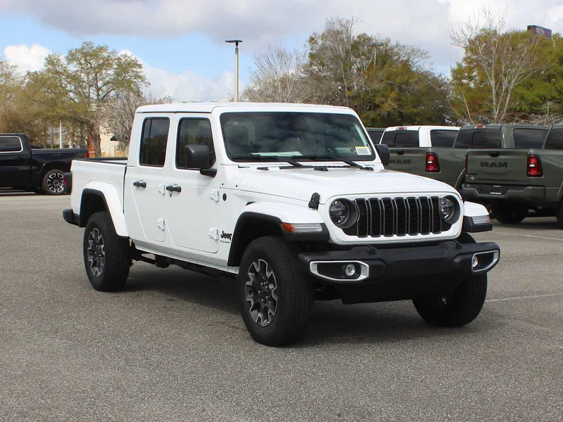 2026 Jeep Gladiator Sahara in Bright White Clear-Coat Exterior Paint — front three-quarter view