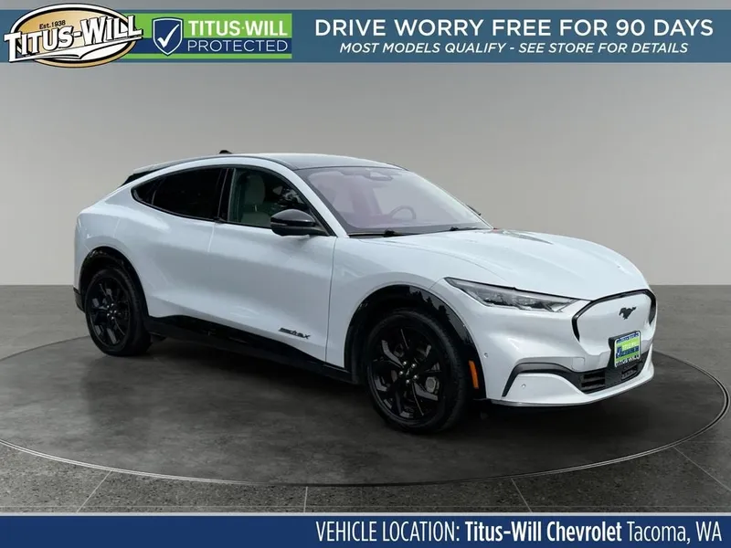 2023 Ford Mustang Mach-E Premium in White — front three-quarter view