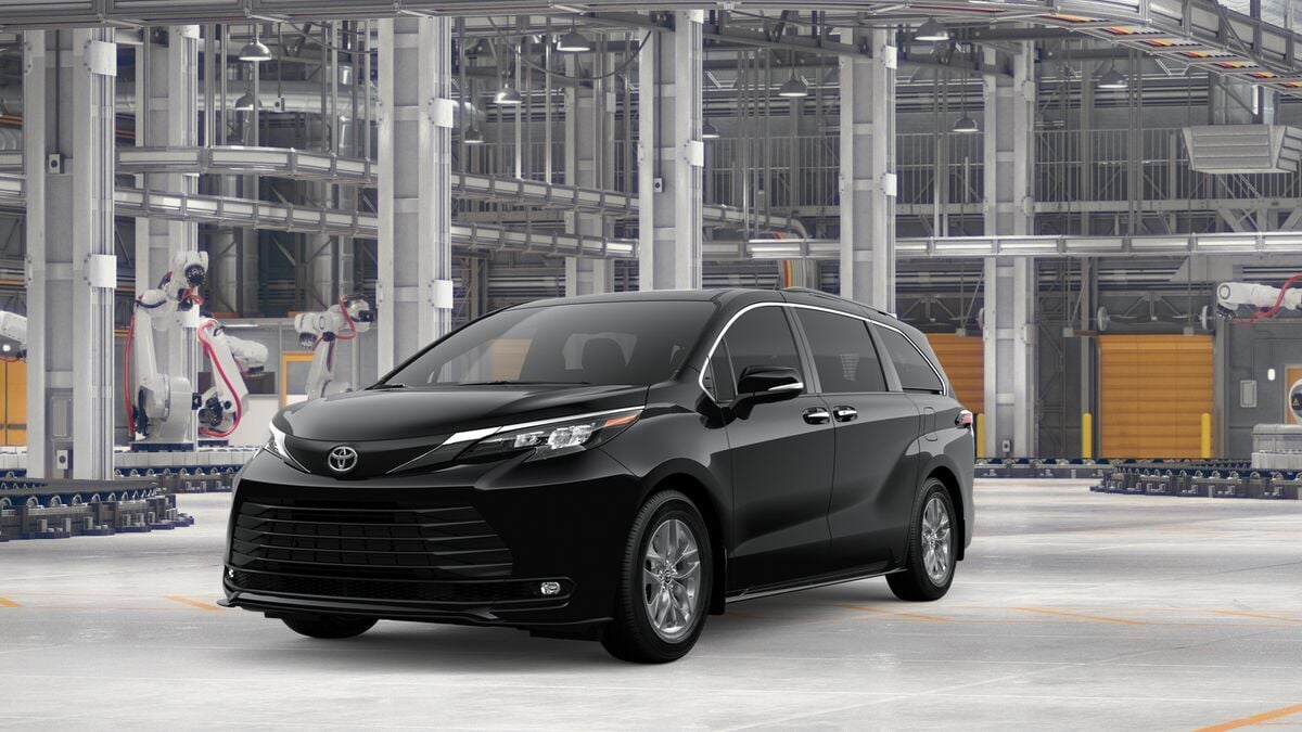 2026 Toyota Sienna XLE in Midnight Black Metallic — front three-quarter view