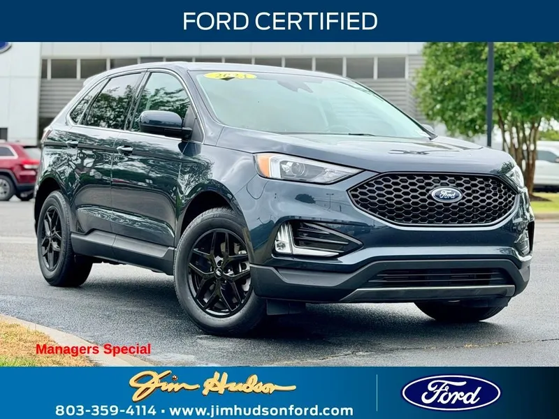 2023 Ford Edge SEL FORD CERTIFIED CONVENIENCE PACKAGE in Blue Metallic — front three-quarter view