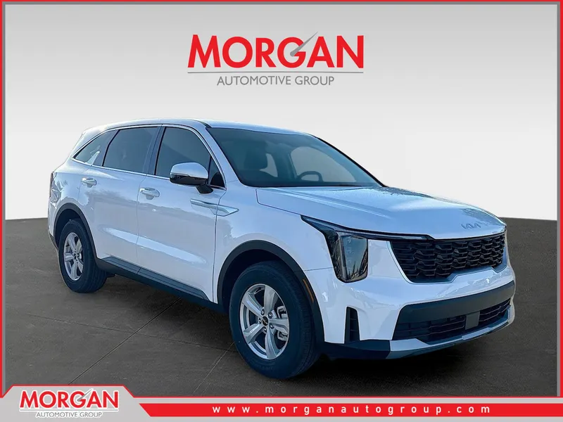 2026 Kia Sorento LX in Glacial White Pearl — front three-quarter view