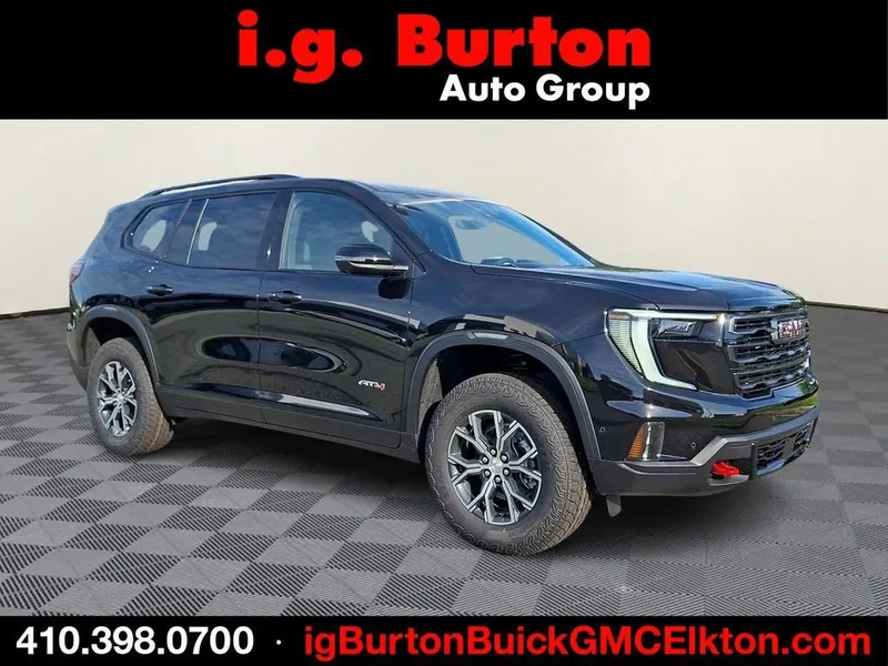 2026 GMC Acadia AT4 in Ebony Twilight Metallic — front three-quarter view