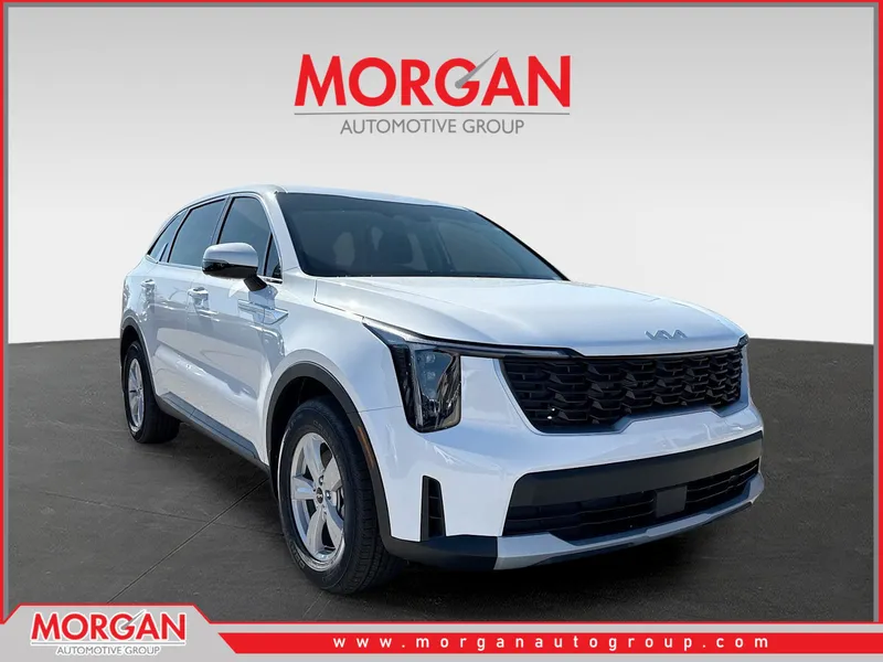2026 Kia Sorento LX in Glacial White Pearl — front three-quarter view