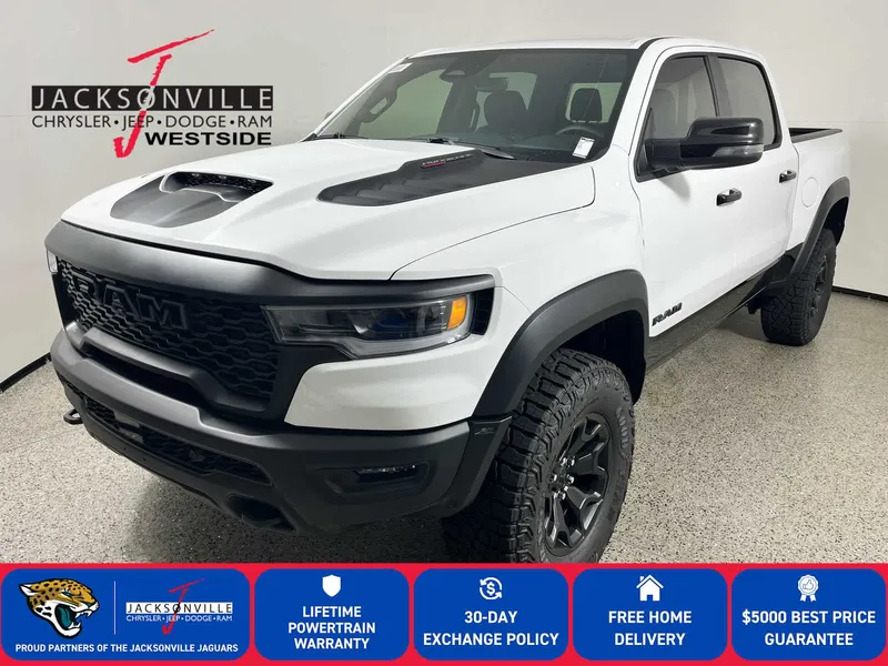 2026 RAM 1500 RHO in Bright White Clear-Coat Exterior Paint — front three-quarter view