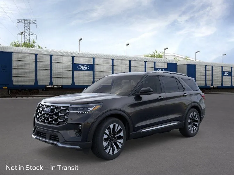 2026 Ford Explorer Platinum in Agate Black Metallic — front three-quarter view