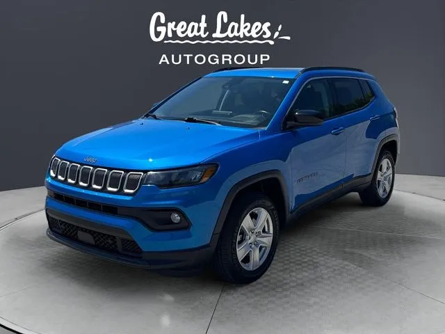 2022 Jeep Compass Latitude in Laser Blue Pearlcoat — front three-quarter view