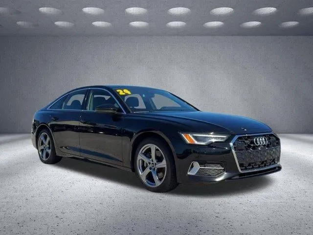 2024 Audi A6 Sedan Premium Plus in Black — front three-quarter view