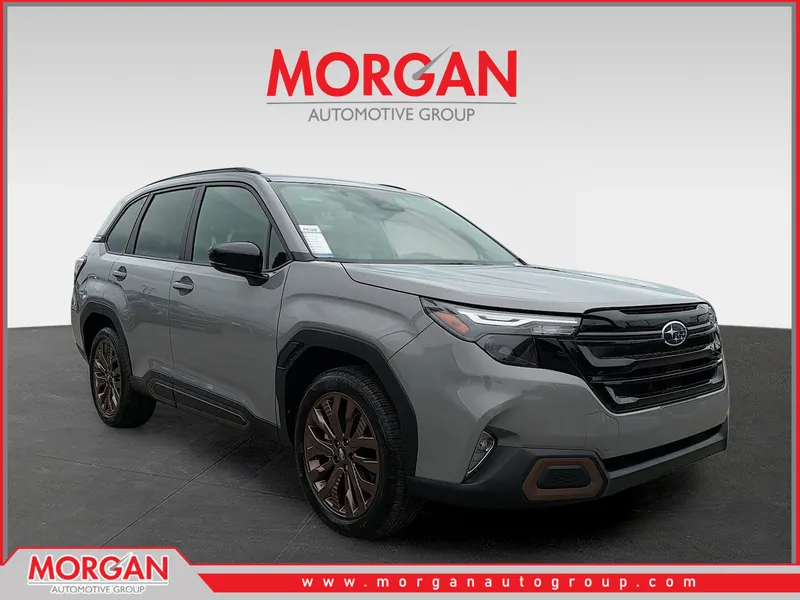 2026 Subaru Forester Sport in River Rock Pearl — front three-quarter view