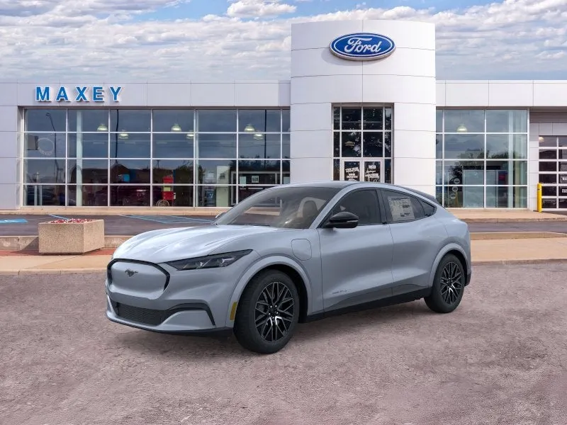 2026 Ford Mustang Mach-E Premium in Glacier Gray Metallic Tri-Coat — front three-quarter view