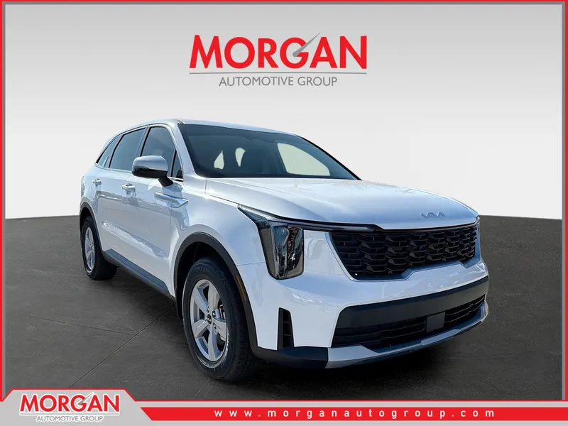 2026 Kia Sorento LX in Glacial White Pearl — front three-quarter view