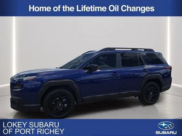 2026 Subaru Outback Limited in Sapphire Blue Pearl — front three-quarter view