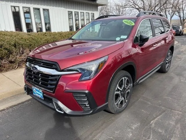 2026 Subaru ASCENT Touring 7-Passenger in Crimson Red Pearl — front three-quarter view