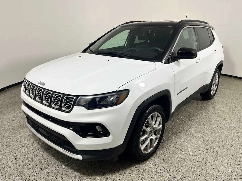 2025 Jeep Compass Limited in Bright White Clearcoat — front three-quarter view