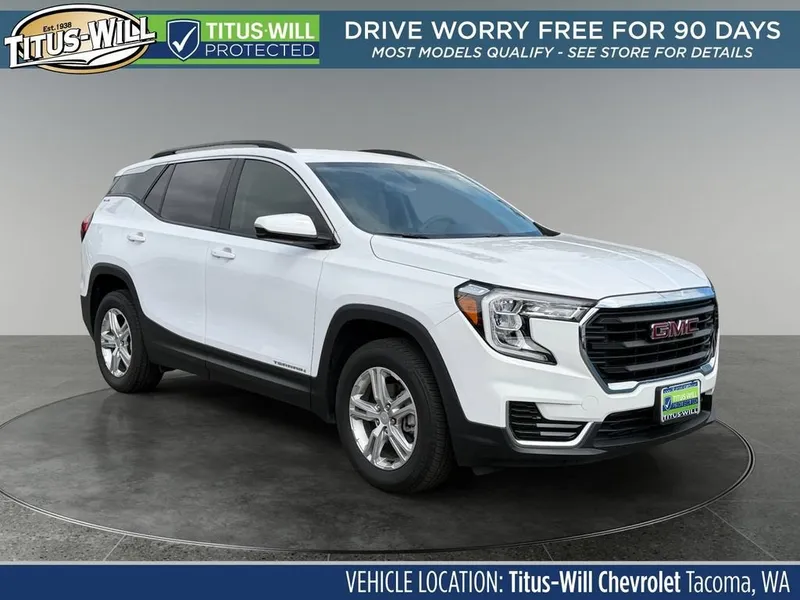 2022 GMC Terrain SLE in Summit White — front three-quarter view