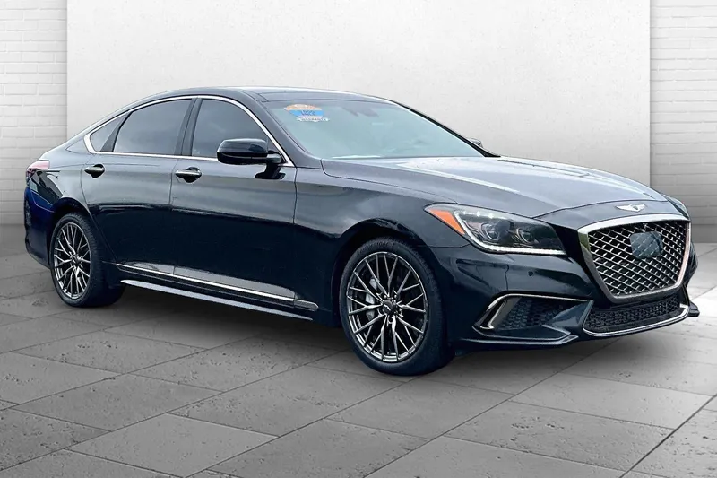 2019 Genesis G80 3.3T Sport in Victoria Black — front three-quarter view