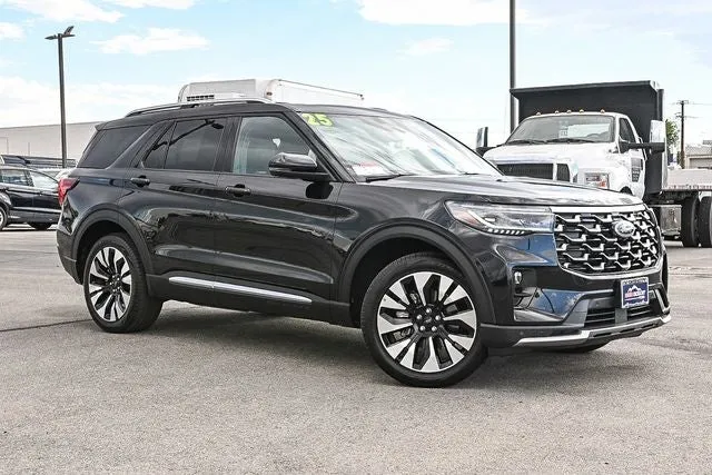 2025 Ford Explorer Platinum in Black Metallic — front three-quarter view
