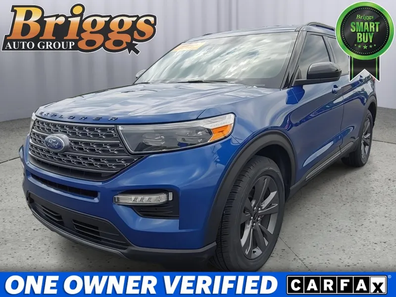 2022 Ford Explorer XLT in Atlas Blue Metallic — front three-quarter view