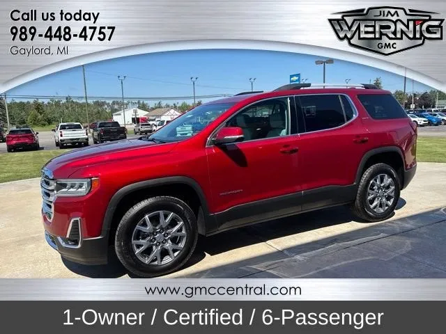 2021 GMC Acadia SLT in Cayenne Red Tintcoat — front three-quarter view