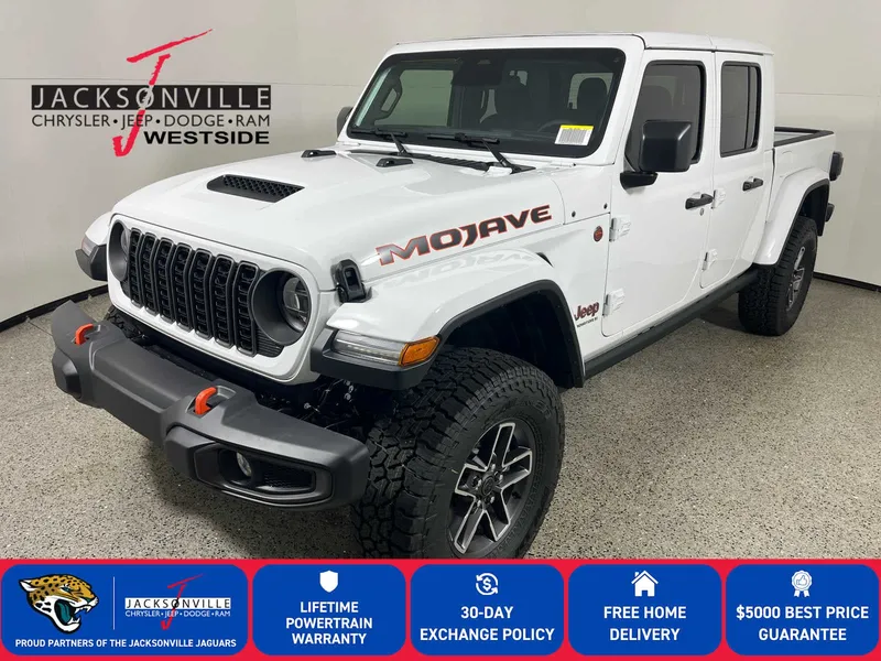 2026 Jeep Gladiator Mojave in Bright White Clear-Coat Exterior Paint — front three-quarter view