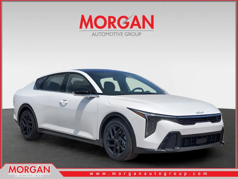 2025 Kia K4 GT-Line Turbo in Snow White Pearl — front three-quarter view