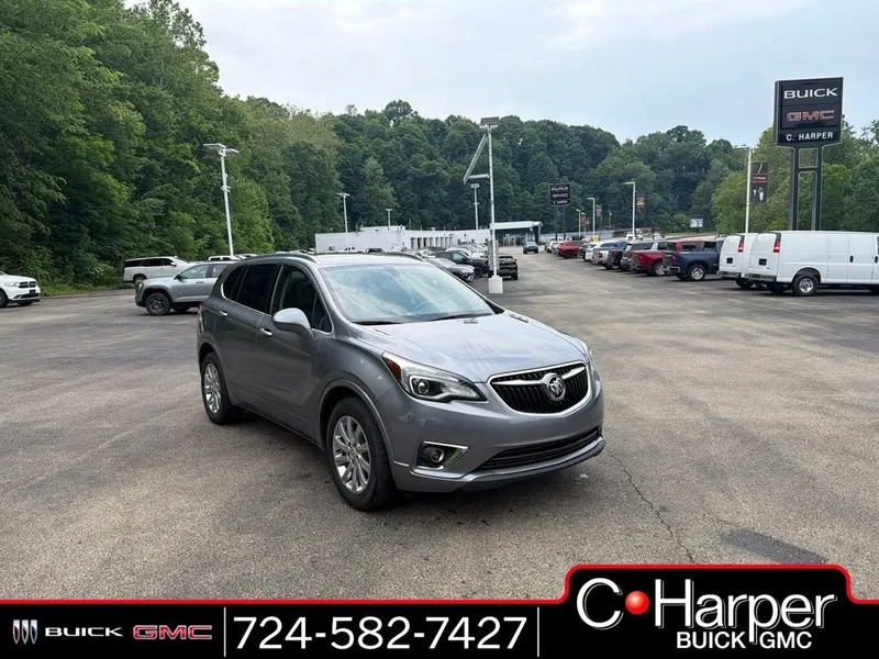 2019 Buick Envision Essence in Satin Steel Metallic — front three-quarter view