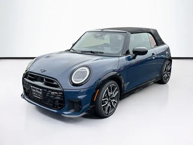 2026 MINI CONVERTIBLE ICONIC in Indigo Sunset Blue Metallic — front three-quarter view