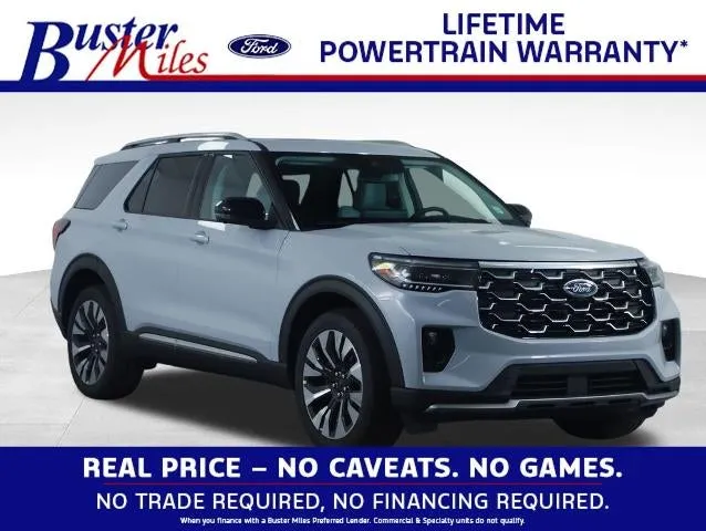 2026 Ford Explorer Platinum in Space White Metallic — front three-quarter view