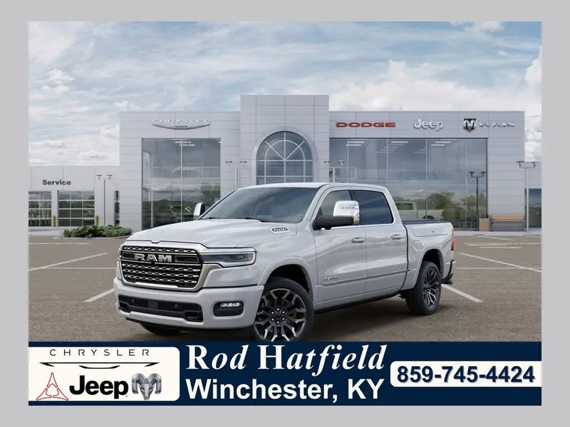 2026 RAM Ram 1500 RAM 1500 LIMITED CREW CAB 4X4 5'7' BOX in Ivory White Tri-Coat Pearl-Coat Exterior Paint — front three-quarter view
