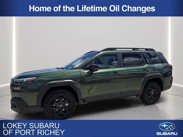 2026 Subaru Outback Limited in Deep Emerald Green Pearl — front three-quarter view