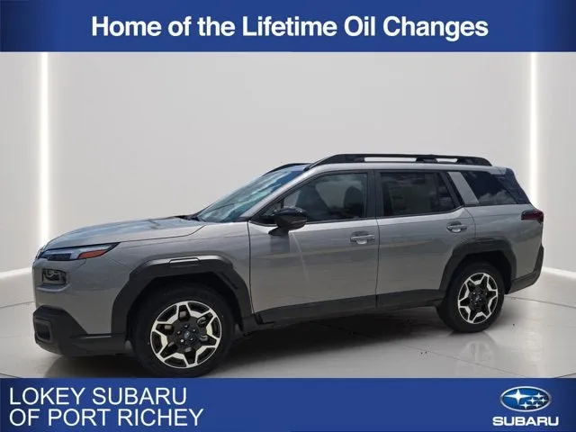 2026 Subaru Outback Touring in River Rock Pearl — front three-quarter view